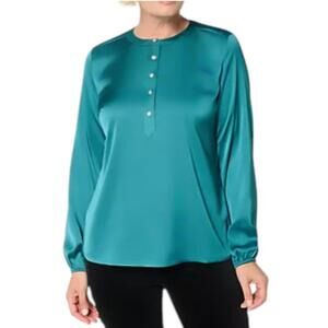 Denim & Co. Women's Satin Long Sleeve Popover Blouse Peacock - Regular